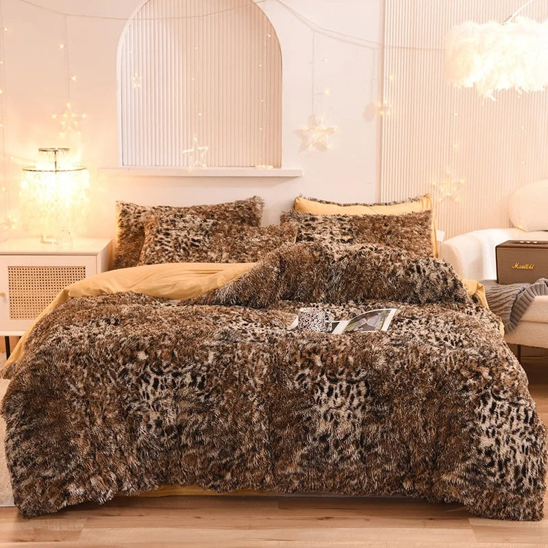 Duvet Cover Set Reversible Shaggy Fleece With Pillowcases