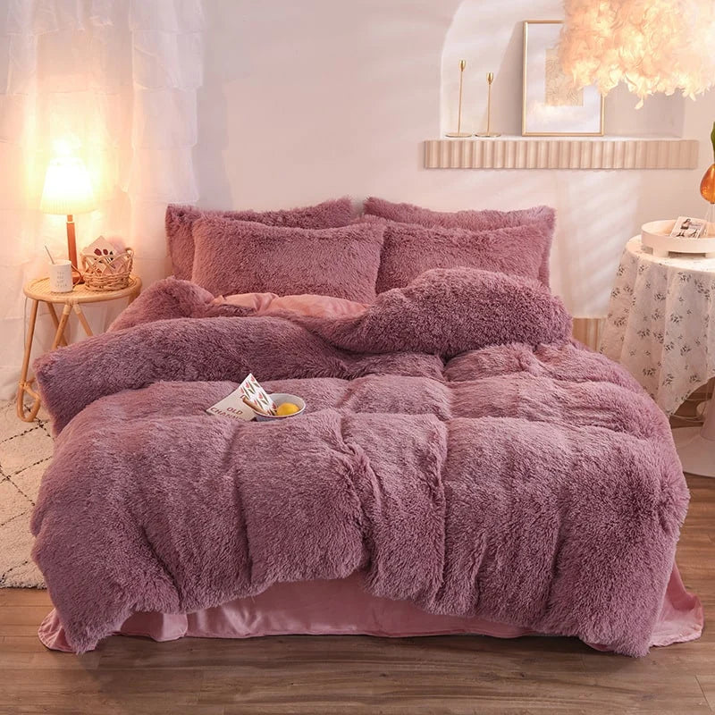 Duvet Cover Set Reversible Shaggy Fleece With Pillowcases