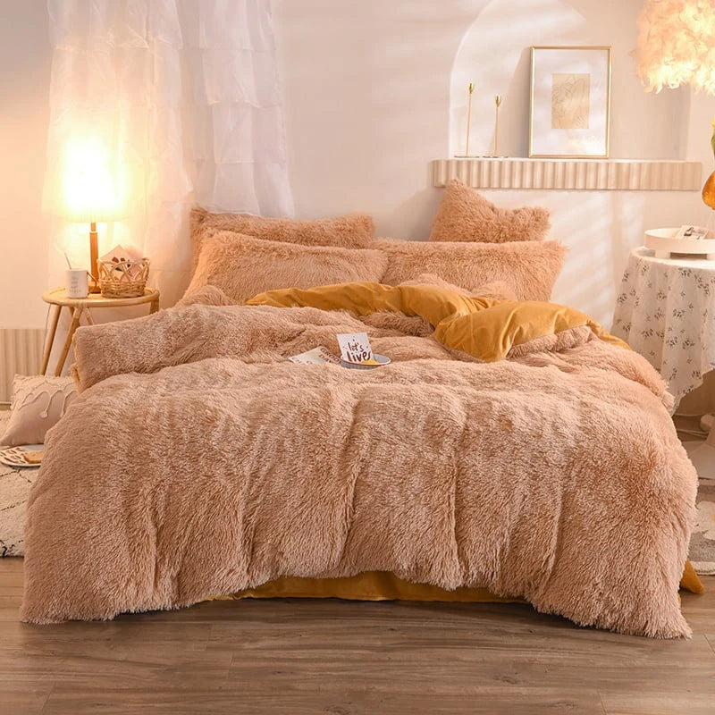 Duvet Cover Set Reversible Shaggy Fleece With Pillowcases