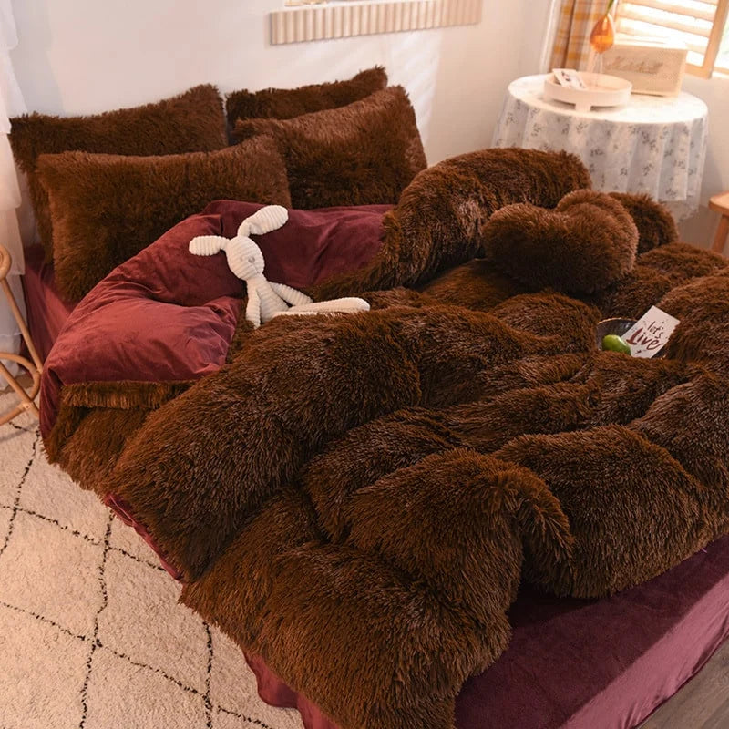 Duvet Cover Set Reversible Shaggy Fleece With Pillowcases