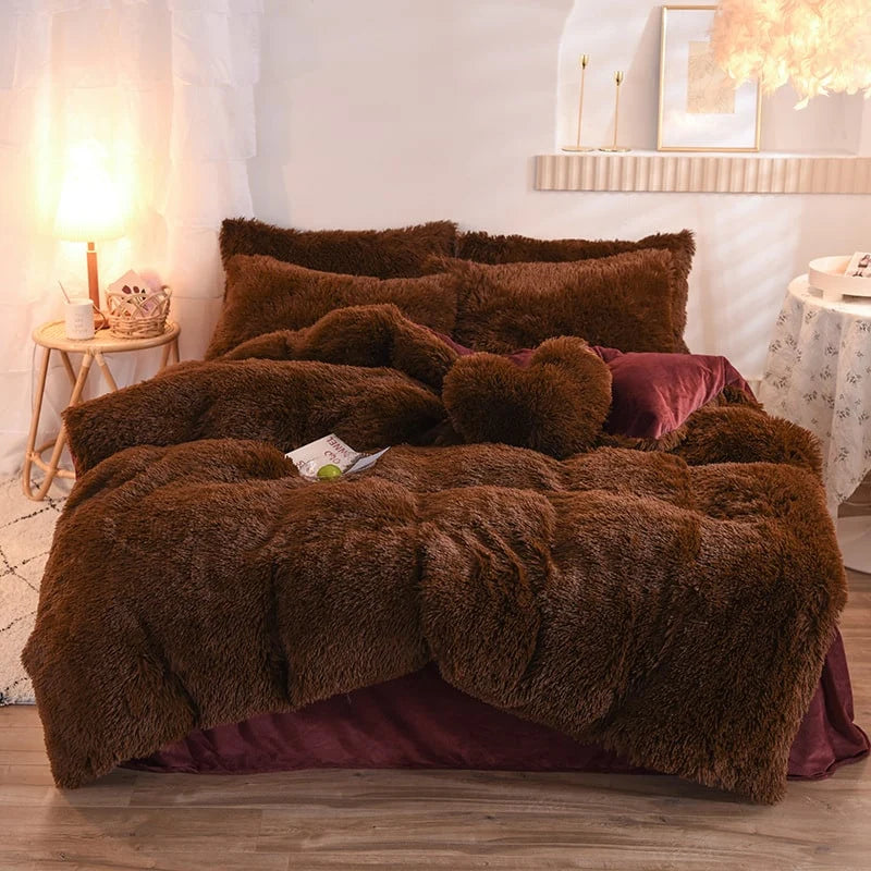 Duvet Cover Set Reversible Shaggy Fleece With Pillowcases