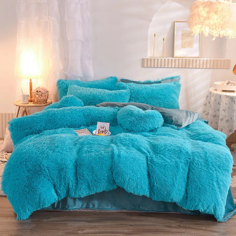 Duvet Cover Set Reversible Shaggy Fleece With Pillowcases