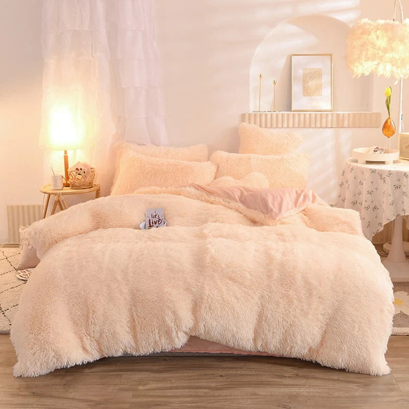 Duvet Cover Set Reversible Shaggy Fleece With Pillowcases