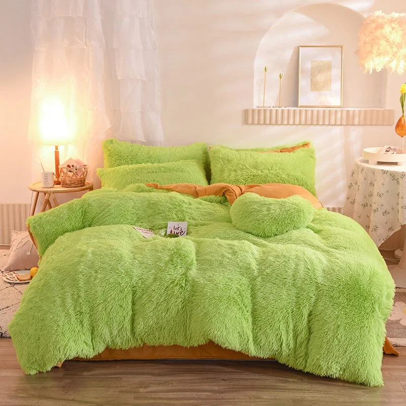 Duvet Cover Set Reversible Shaggy Fleece With Pillowcases