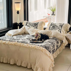 Duvet Cover Set Reversible Toile Ruffled Fine Cotton Satin