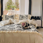 Duvet Cover Set Reversible Toile Ruffled Fine Cotton Satin