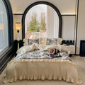 Duvet Cover Set Reversible Toile Ruffled Fine Cotton Satin