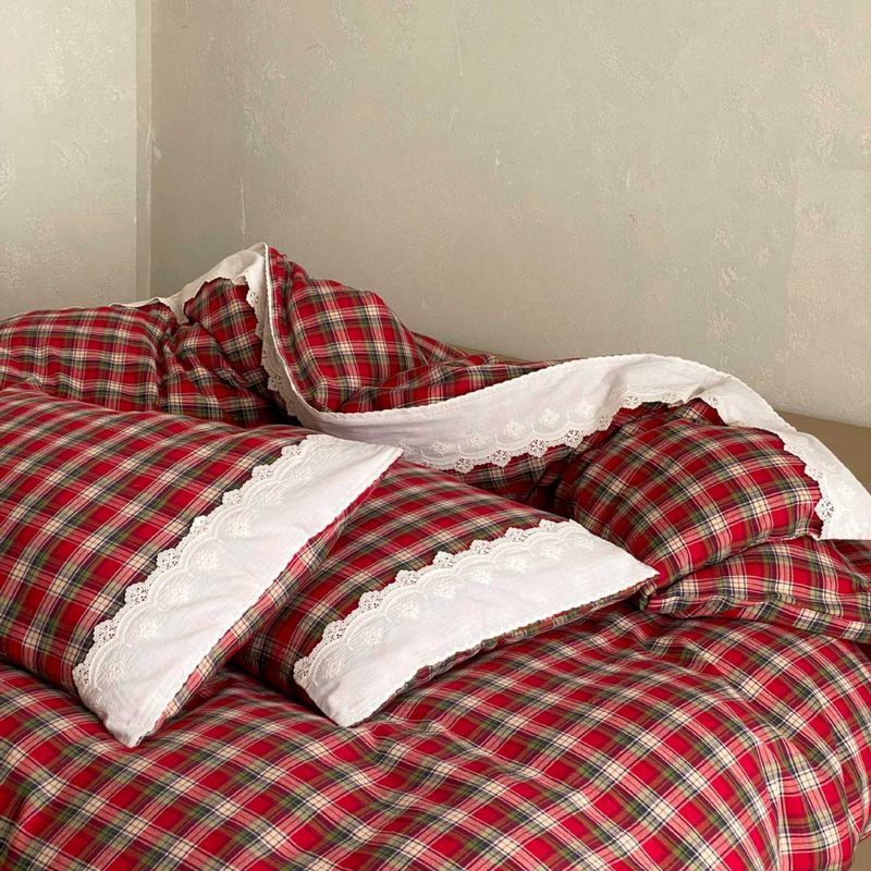 Duvet Cover Set Reversible Vichy Check & Solid Cotton Percale