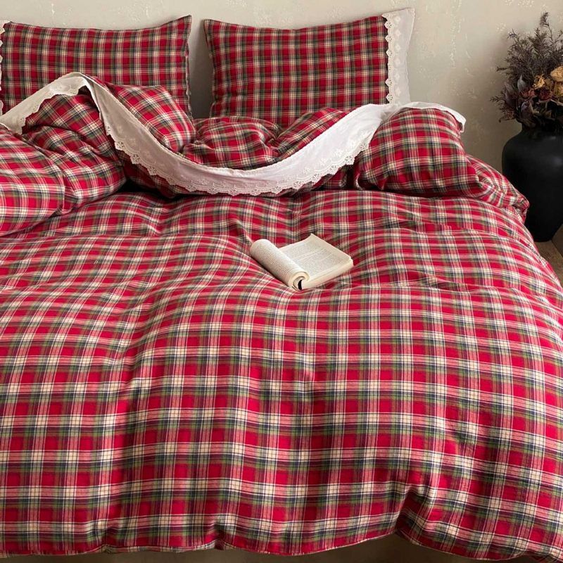 Duvet Cover Set Reversible Vichy Check & Solid Cotton Percale