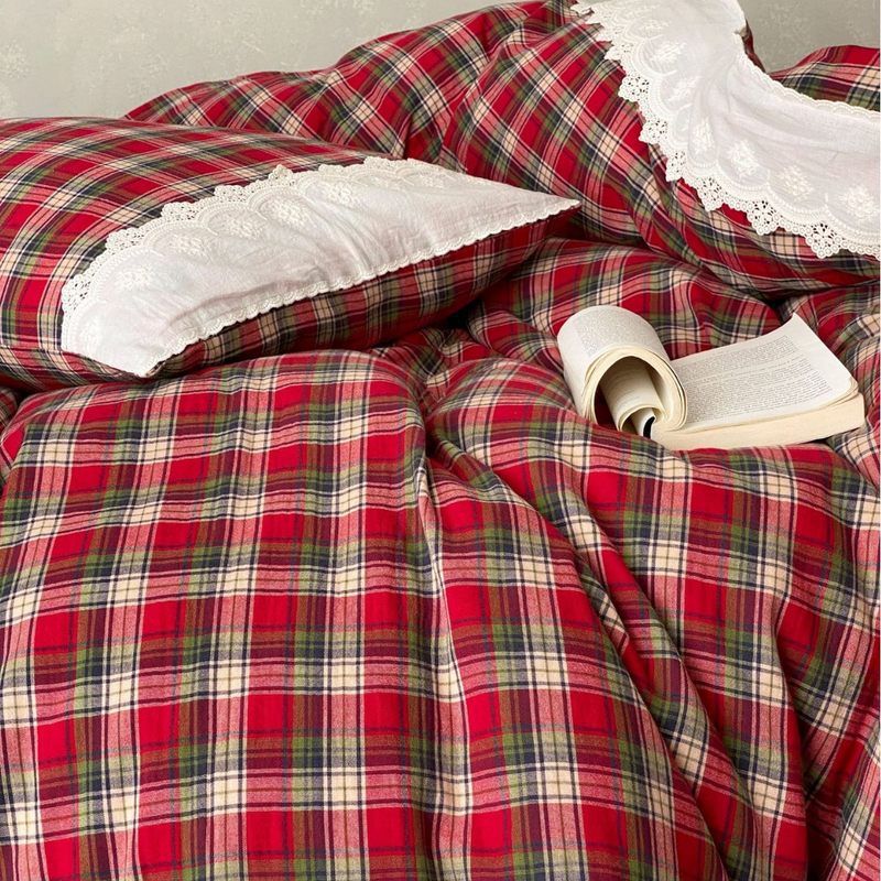Duvet Cover Set Reversible Vichy Check & Solid Cotton Percale