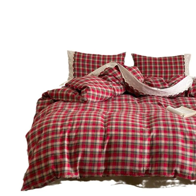 Duvet Cover Set Reversible Vichy Check & Solid Cotton Percale