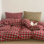 Duvet Cover Set Reversible Vichy Check & Solid Cotton Percale