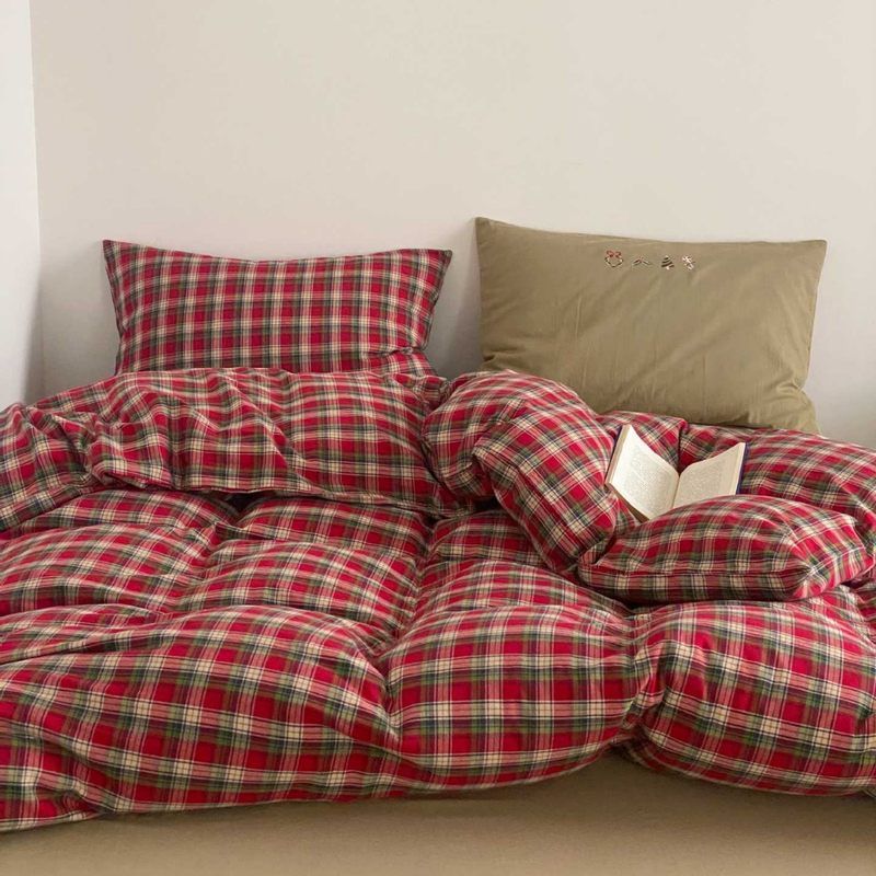 Duvet Cover Set Reversible Vichy Check & Solid Cotton Percale
