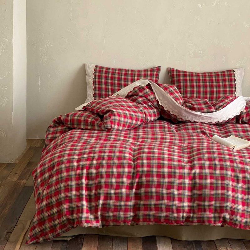 Duvet Cover Set Reversible Vichy Check & Solid Cotton Percale