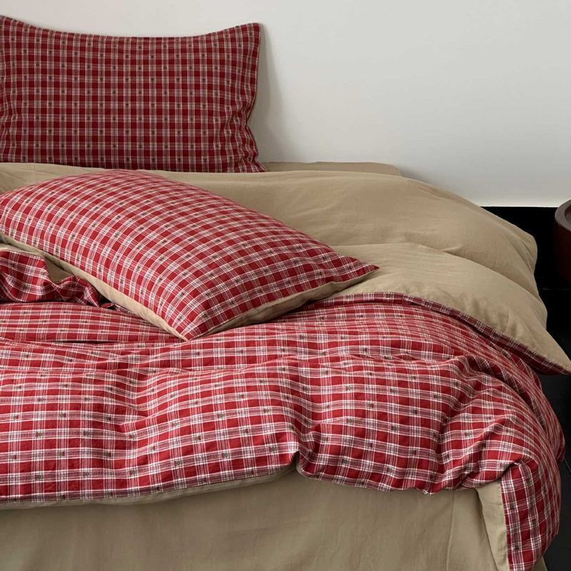 Duvet Cover Set Reversible Vichy Check & Solid Cotton Percale