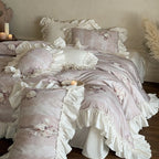 Duvet Cover Set Ruffled Lace Stripes Cotton Blend 4-Piece