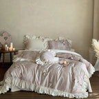 Duvet Cover Set Ruffled Lace Stripes Cotton Blend 4-Piece