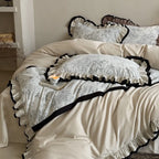 Duvet Cover Set Ruffled Vintage Toile 4-Piece