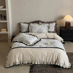 Duvet Cover Set Ruffled Vintage Toile 4-Piece