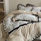 Duvet Cover Set Ruffled Vintage Toile 4-Piece
