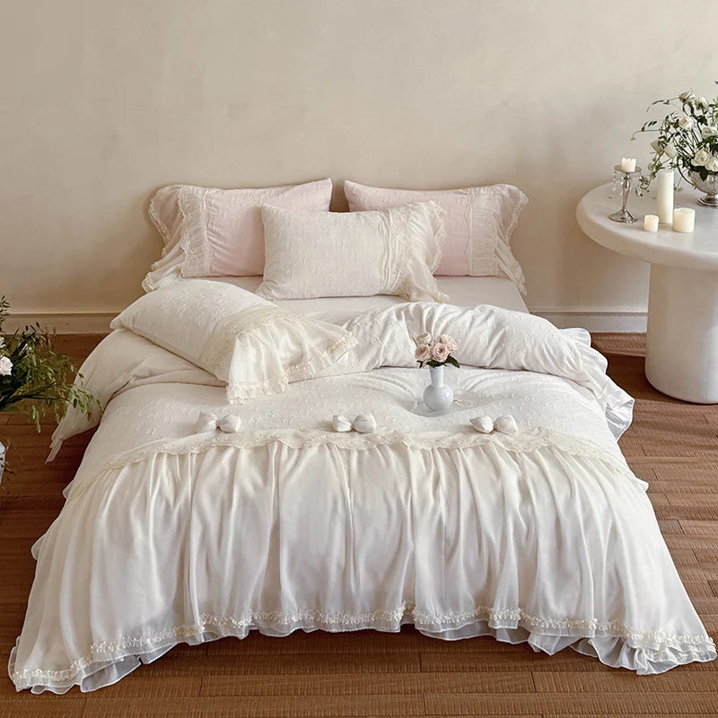 Duvet Cover Set Ruffles & Lace Breathable Blend