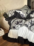 Duvet Cover Set Satin-Feel Floral Chiffon Ruffle 4-Piece