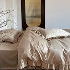 Duvet Cover Set Satin Floral Jacquard Contrast Piping 4-Piece