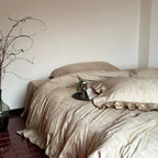 Duvet Cover Set Satin Floral Jacquard Contrast Piping 4-Piece