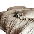 Duvet Cover Set Satin Floral Jacquard Contrast Piping 4-Piece