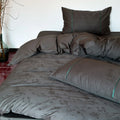 Duvet Cover Set Satin Floral Jacquard Contrast Piping 4-Piece