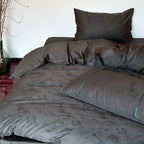 Duvet Cover Set Satin Floral Jacquard Contrast Piping 4-Piece