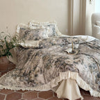 Duvet Cover Set Satin Floral Jacquard Includes Pillow Shams