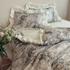 Duvet Cover Set Satin Floral Jacquard Includes Pillow Shams