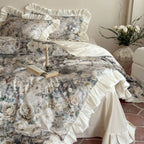 Duvet Cover Set Satin Floral Jacquard Includes Pillow Shams