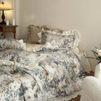Duvet Cover Set Satin Floral Jacquard Includes Pillow Shams