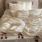 Duvet Cover Set Satin Gathered Tassel Trim