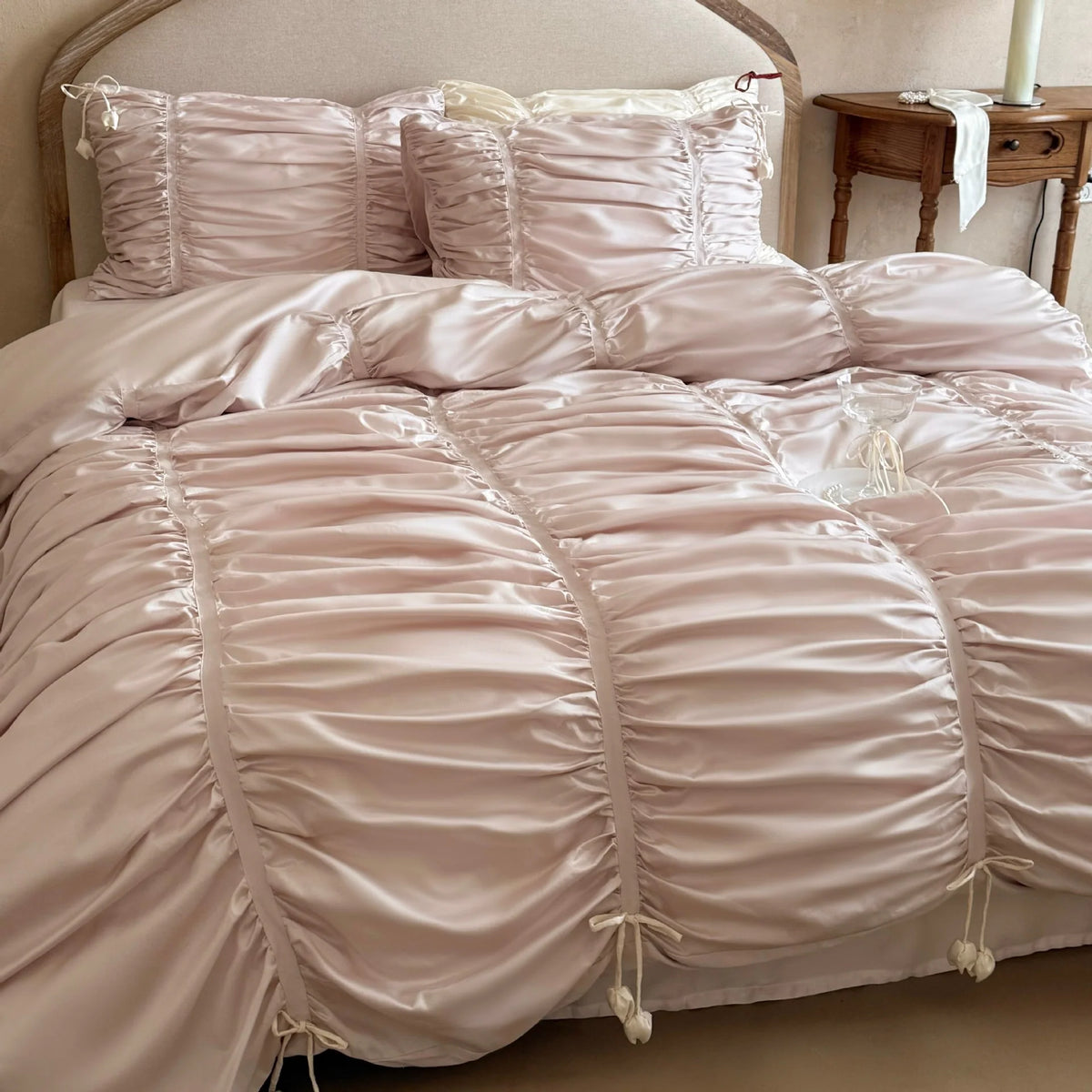 Duvet Cover Set Satin Gathered Tassel Trim