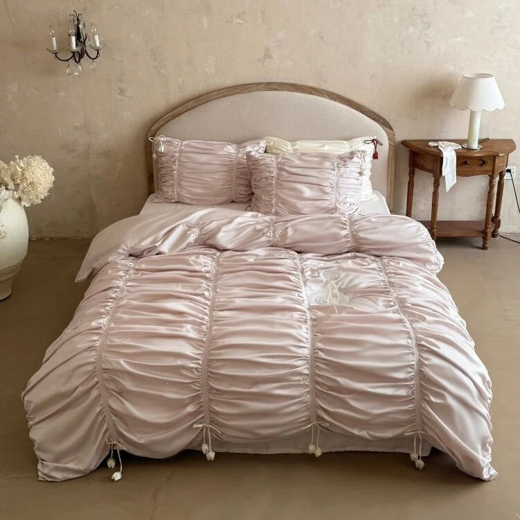 Duvet Cover Set Satin Gathered Tassel Trim