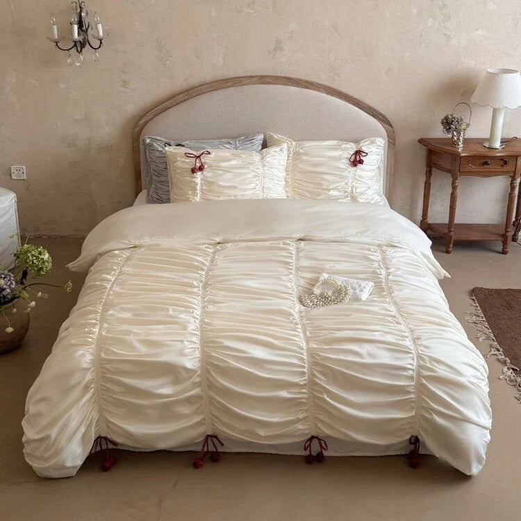 Duvet Cover Set Satin Gathered Tassel Trim