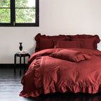 Duvet Cover Set Satin Jacquard Relief & Ruffle Trim