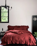 Duvet Cover Set Satin Jacquard Relief & Ruffle Trim