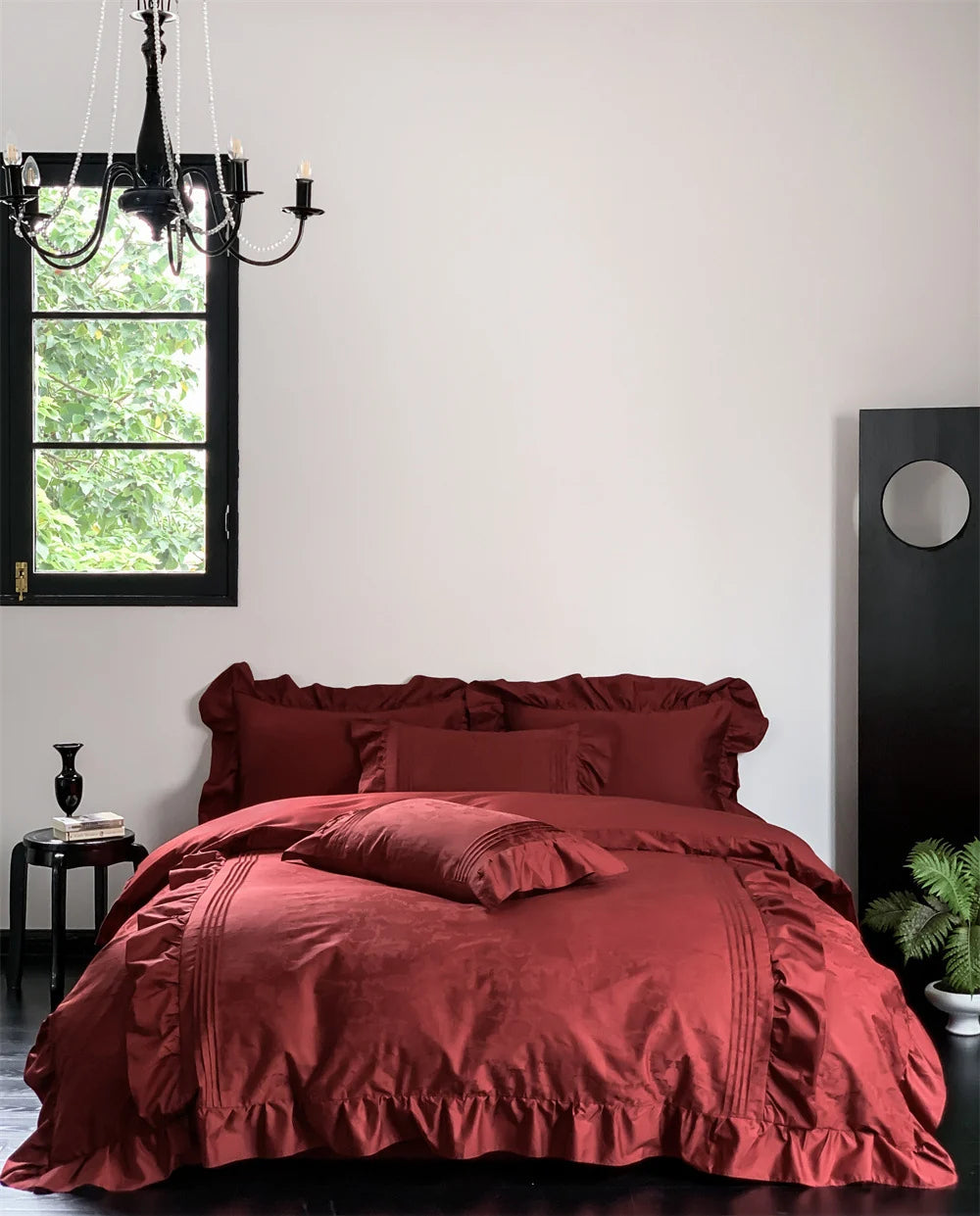 Duvet Cover Set Satin Jacquard Relief & Ruffle Trim