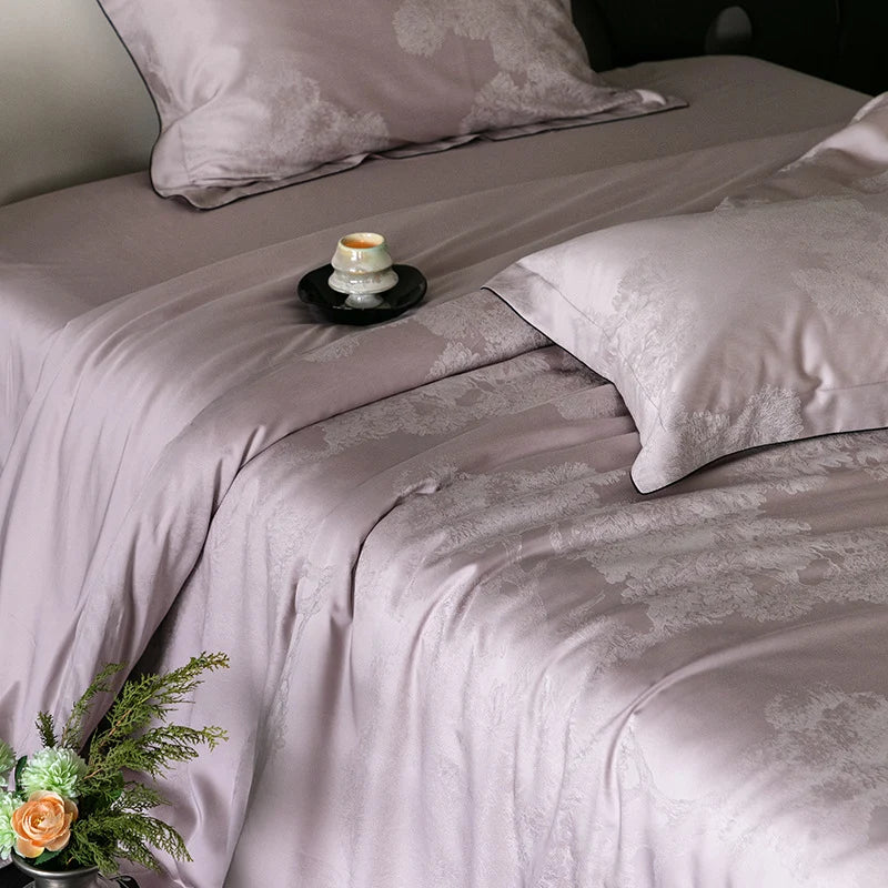 Duvet Cover Set Satin Jacquard Tone-On-Tone Damask Concealed Zipper