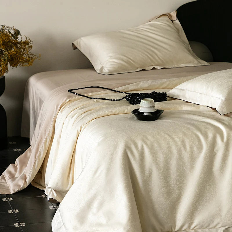 Duvet Cover Set Satin Jacquard Tone-On-Tone Damask Concealed Zipper
