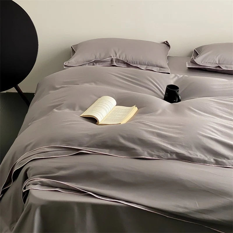 Duvet Cover Set Satin Microfiber Fine Piping Machine Washable