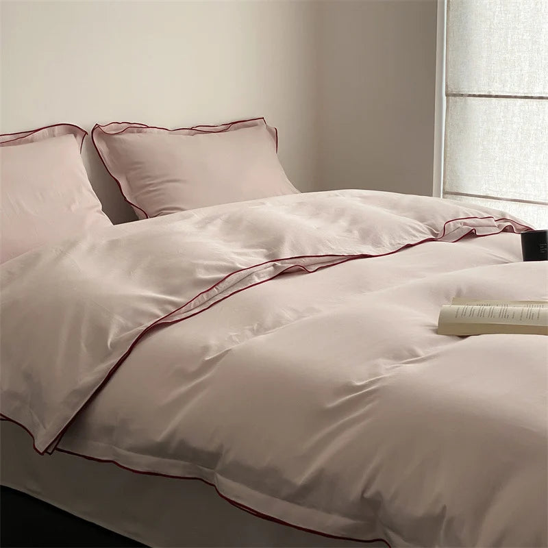 Duvet Cover Set Satin Microfiber Fine Piping Machine Washable