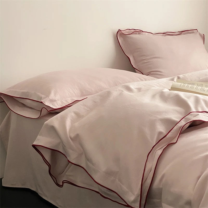 Duvet Cover Set Satin Microfiber Fine Piping Machine Washable