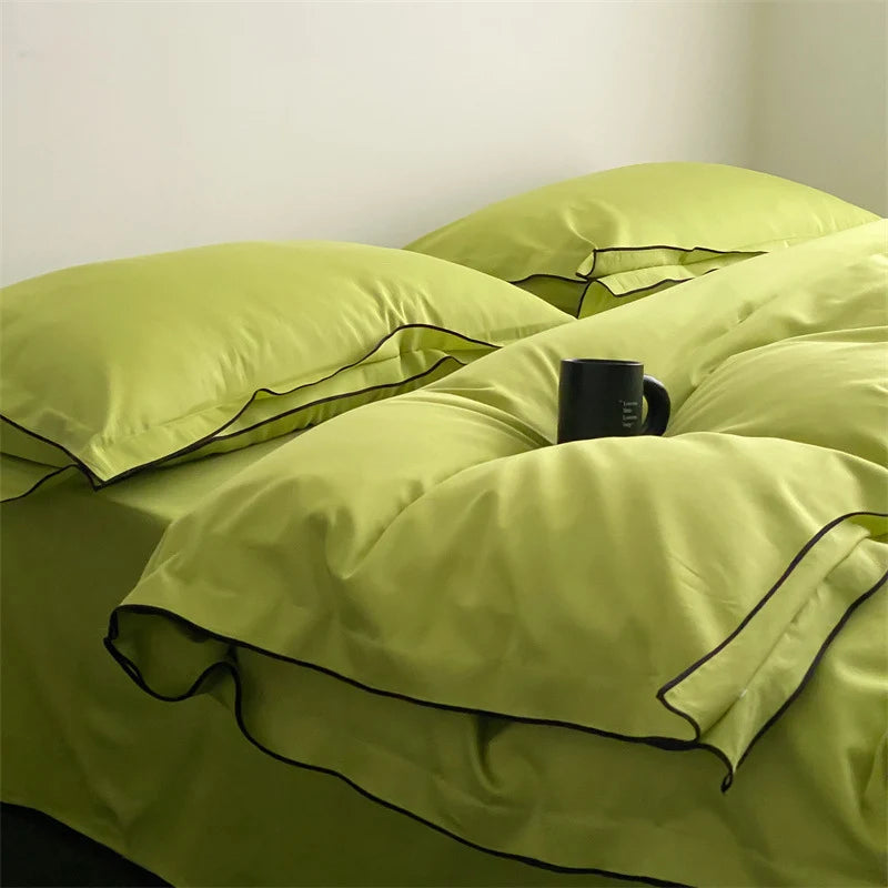 Duvet Cover Set Satin Microfiber Fine Piping Machine Washable