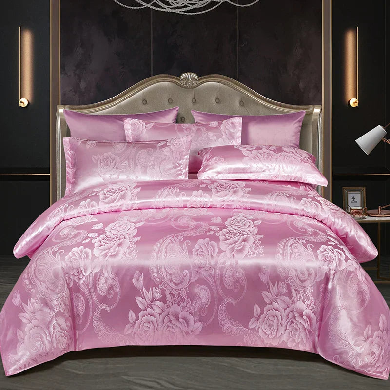 Duvet Cover Set Satin Rayon Jacquard Includes Pillowcases