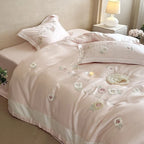 Duvet Cover Set Satin Rose Embroidery Set of 4